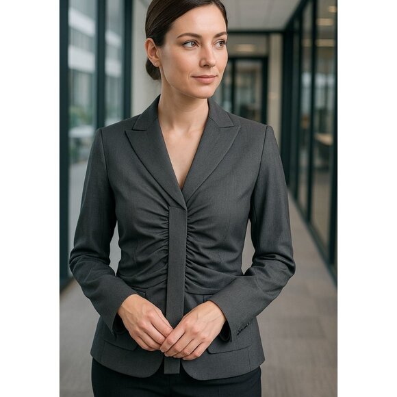 WORTH Women's Gray Wool Blend Shirt Size Medium Ruched Front Career Work - Picture 1 of 8